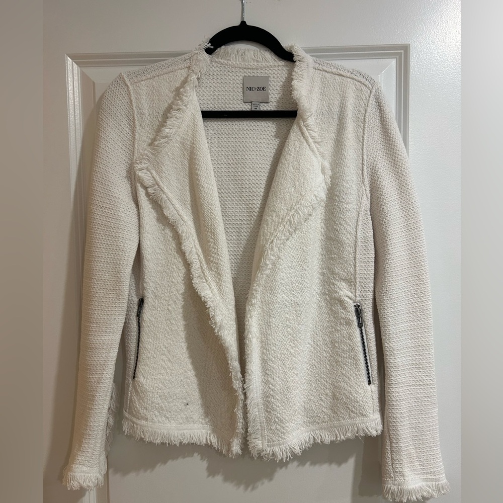 NIC+ZOE Cream Fringe Open-Front Knit Jacket